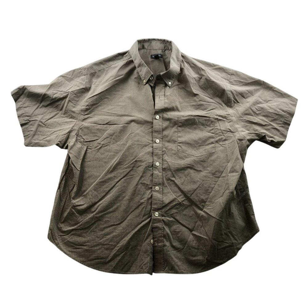 Van Heusen Mens Shirt Size 2XL Short Sleeve Button Down Checkered Casual Beige